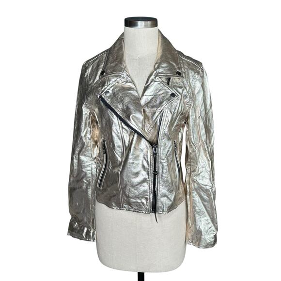 BLANKNYC Blank NYC Gold Faux Leather Moto Jacket Women's Size Medium NWT Glam - Picture 1 of 8